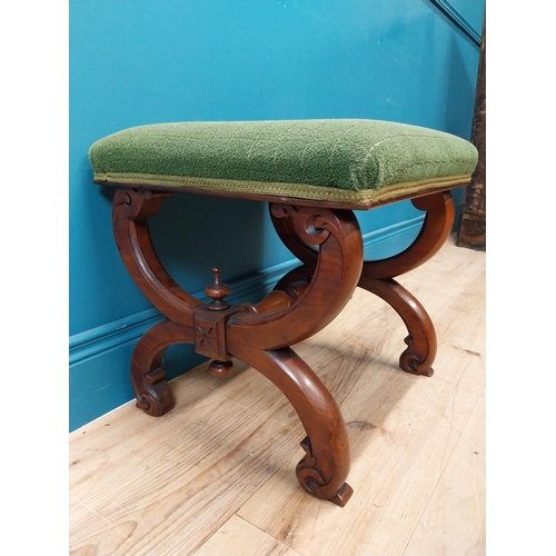 347 - Victorian mahogany x-frame stool with upholstered seat. {44 cm H x 46 cm W x 44 cm D}.