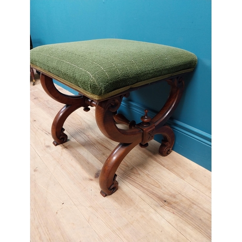 347 - Victorian mahogany x-frame stool with upholstered seat. {44 cm H x 46 cm W x 44 cm D}.