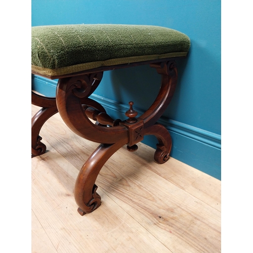 347 - Victorian mahogany x-frame stool with upholstered seat. {44 cm H x 46 cm W x 44 cm D}.