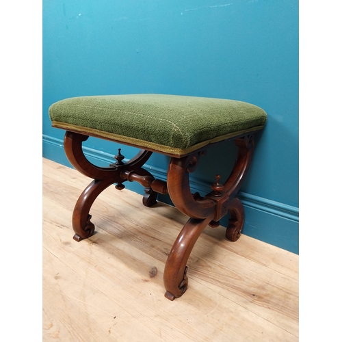 347 - Victorian mahogany x-frame stool with upholstered seat. {44 cm H x 46 cm W x 44 cm D}.