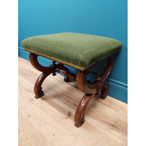 347 - Victorian mahogany x-frame stool with upholstered seat. {44 cm H x 46 cm W x 44 cm D}.