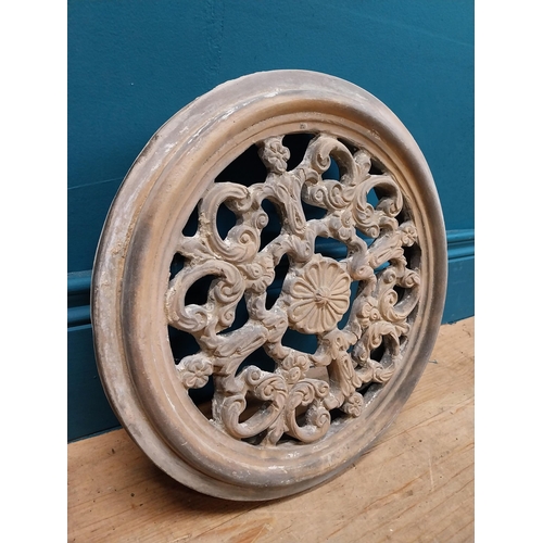 351 - Pair of 19th C. decorative terracotta circular wall vents. {32 cm Dia. x 8 cm D}.