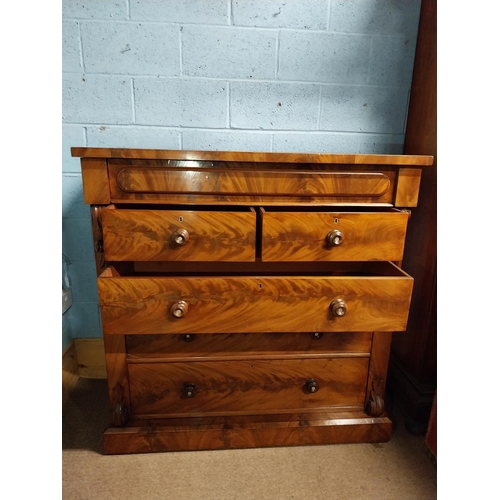 357 - Victorian mahogany Scotch chest of drawers with two short drawers over three long drawers. {128 cm H... 