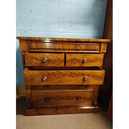 357 - Victorian mahogany Scotch chest of drawers with two short drawers over three long drawers. {128 cm H... 