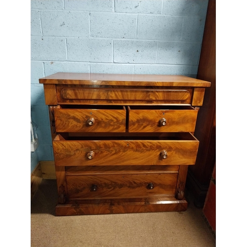 357 - Victorian mahogany Scotch chest of drawers with two short drawers over three long drawers. {128 cm H... 