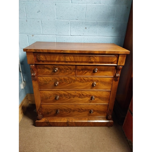 357 - Victorian mahogany Scotch chest of drawers with two short drawers over three long drawers. {128 cm H... 