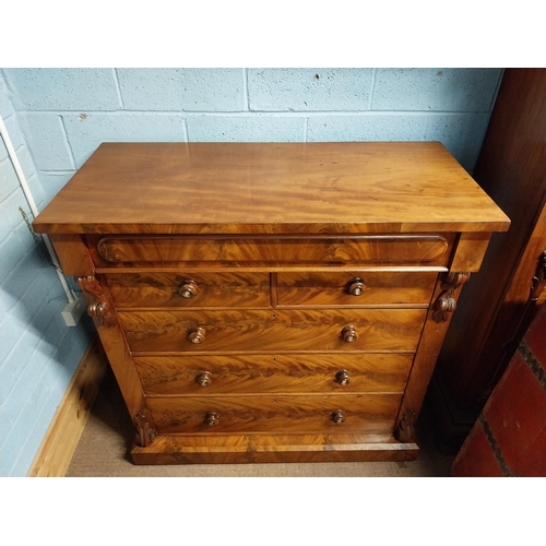 357 - Victorian mahogany Scotch chest of drawers with two short drawers over three long drawers. {128 cm H... 