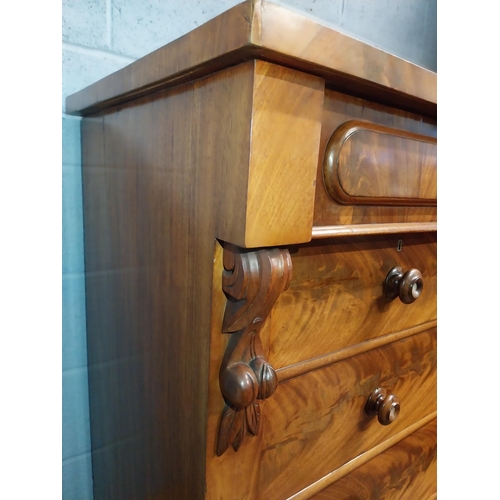 357 - Victorian mahogany Scotch chest of drawers with two short drawers over three long drawers. {128 cm H... 