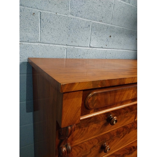 357 - Victorian mahogany Scotch chest of drawers with two short drawers over three long drawers. {128 cm H... 