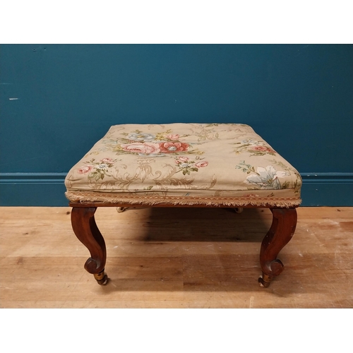 360 - 19th C. mahogany foot stool with upholstered tapestry seat. {36 cm H x 52 cm W x 38 cm D}.