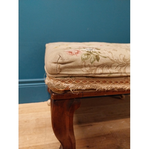 360 - 19th C. mahogany foot stool with upholstered tapestry seat. {36 cm H x 52 cm W x 38 cm D}.