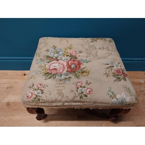 360 - 19th C. mahogany foot stool with upholstered tapestry seat. {36 cm H x 52 cm W x 38 cm D}.