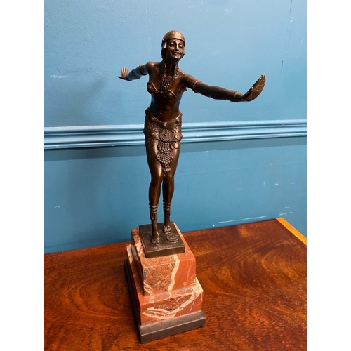 375 - Bronze model of Dancer on marble base stamped D H Chiparus. {50 cm H x 35 cm W x 12 cm D}.