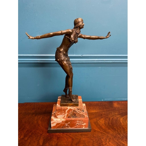 375 - Bronze model of Dancer on marble base stamped D H Chiparus. {50 cm H x 35 cm W x 12 cm D}.