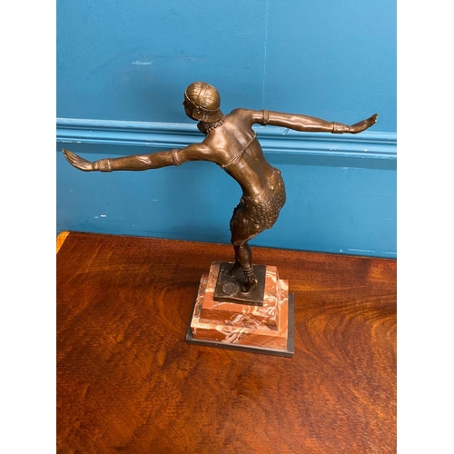 375 - Bronze model of Dancer on marble base stamped D H Chiparus. {50 cm H x 35 cm W x 12 cm D}.