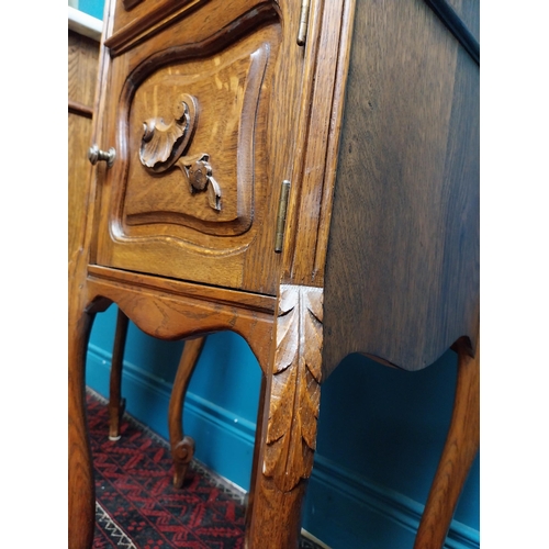 380 - Pair of 19th C. oak bedside lockers with marble tops. {84 cm H x 41 cm W x 41 cm D}.