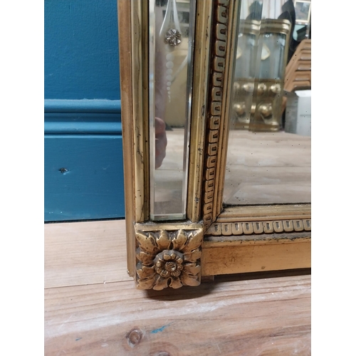 390 - 19th C. French gilt mirror with floral decoration and etched surrounds surmounted with cherubs. {180... 