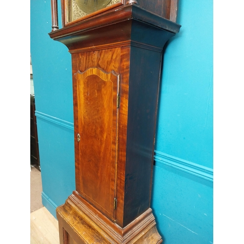 393 - 19th C. oak and mahogany Grandfather clock with Dublin brass dial. {200 cm H x 53 cm W x 27 cm D}.