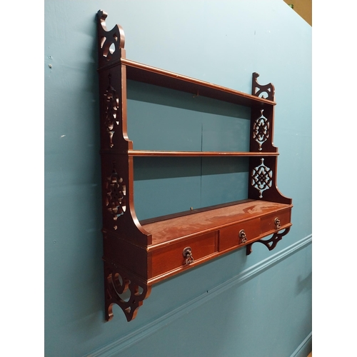 400 - Mahogany wall mounted book shelf with three drawers in frieze in the Chippendale style. {92 cm H x 8... 