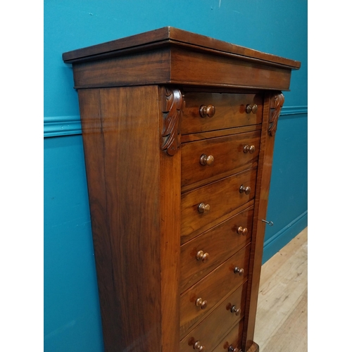 407 - 19th C. walnut Wellington chest with seven graduated drawers. {116 cm H x 55 cm W x 36 cm D}.