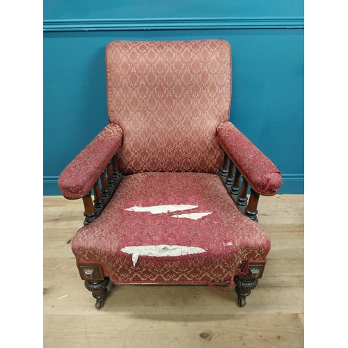 410 - 19th C. mahogany and upholstered Library armchair. {92 cm H x 75 cm W x 88 cm D}.