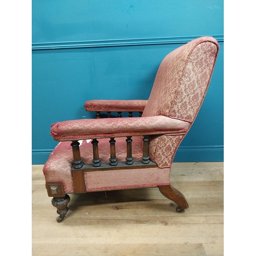 410 - 19th C. mahogany and upholstered Library armchair. {92 cm H x 75 cm W x 88 cm D}.