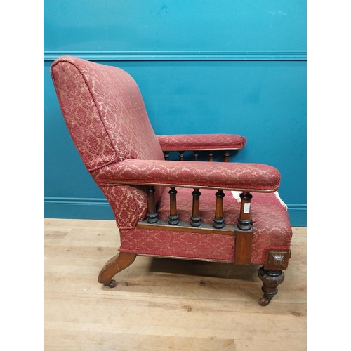 410 - 19th C. mahogany and upholstered Library armchair. {92 cm H x 75 cm W x 88 cm D}.