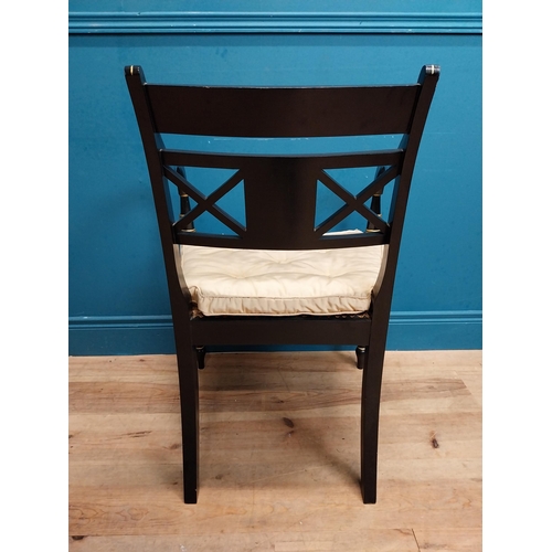 442 - Pair of good quality ebonised and gilded open armchairs in the Empire style with upholstered and ber... 