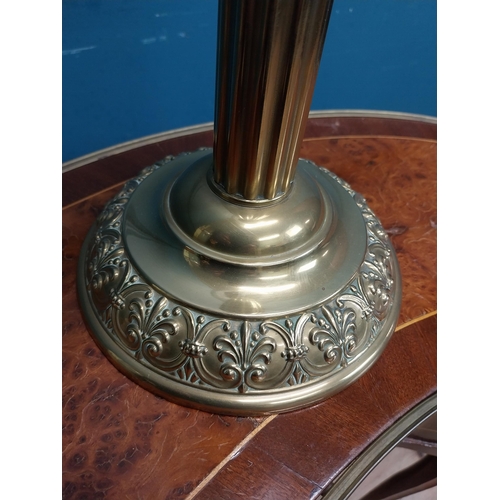 444 - Early 20th C. brass table lamp with clear glass bowl and etched shade. {70 cm H x 21 cm Dia}.