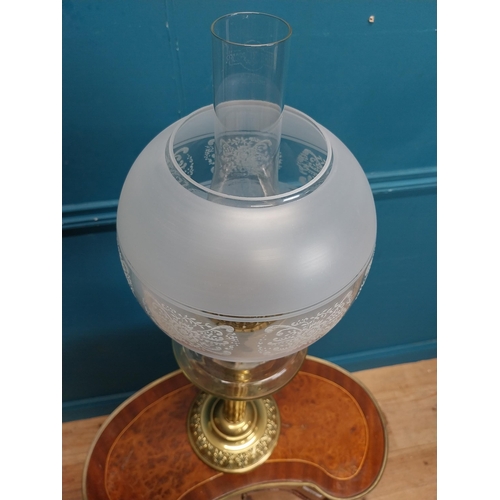 444 - Early 20th C. brass table lamp with clear glass bowl and etched shade. {70 cm H x 21 cm Dia}.