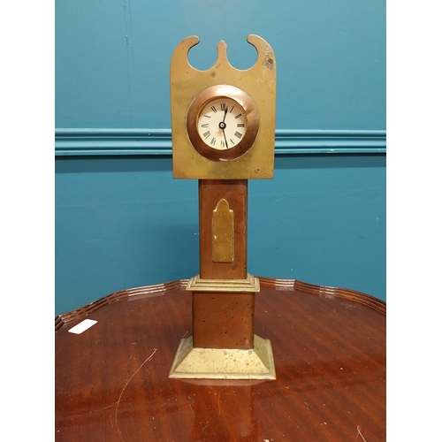 451 - 20th C. Arts and Crafts brass and copper battery operated model of Grandfather clock. {26 cm H x 12 ... 