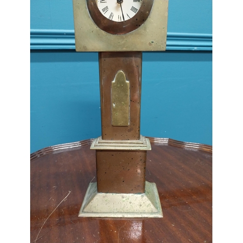 451 - 20th C. Arts and Crafts brass and copper battery operated model of Grandfather clock. {26 cm H x 12 ... 