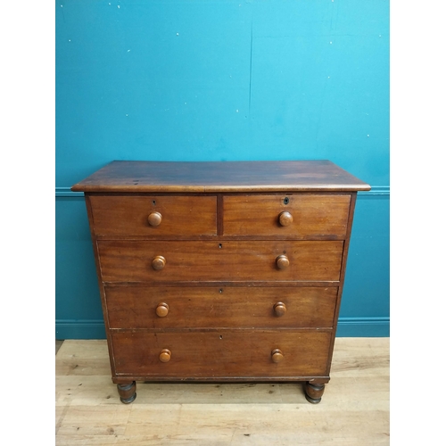 452 - 19th C. mahogany chest of drawers with two short drawers over three long graduated drawers on turned... 