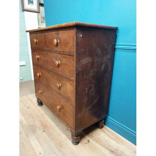 452 - 19th C. mahogany chest of drawers with two short drawers over three long graduated drawers on turned... 