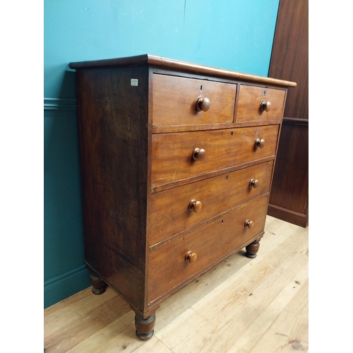 452 - 19th C. mahogany chest of drawers with two short drawers over three long graduated drawers on turned... 