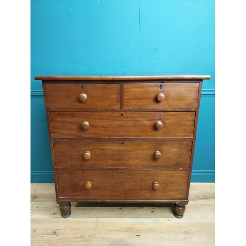 452 - 19th C. mahogany chest of drawers with two short drawers over three long graduated drawers on turned... 