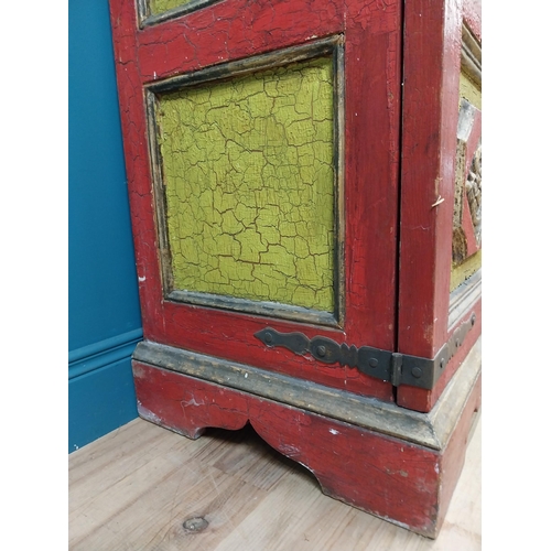 453 - 19th C. painted pine two door cupboard with eight raised carved panels with floral decoration. {149 ... 