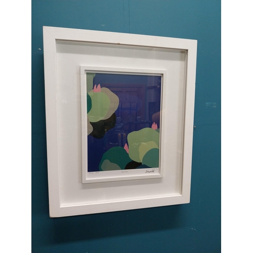 457 - Patrick Scot Lotus on Pond framed coloured print. {28 cm H x 20 cm W}.