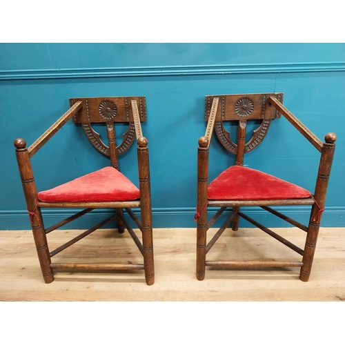 468 - Pair of 19th C. carved oak chairs in the Gothic style. {84 cm H x 56 cm W x 49 m W}.