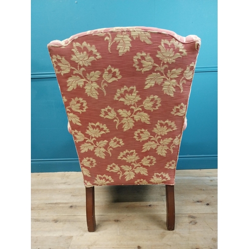 471 - Good quality mahogany and upholstered wing back armchair raised on cabriole legs in the Georgian sty... 