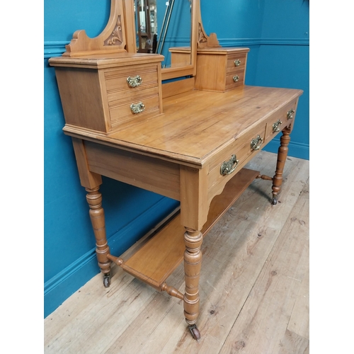 475 - Edwardian mahogany dressing table with mirror. {178 cm H x120 cm W x 56 cm D}.