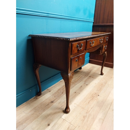 479 - Edwardian style Ladies' desk with tooled leather top with long drawer and four short drawers on cabr... 