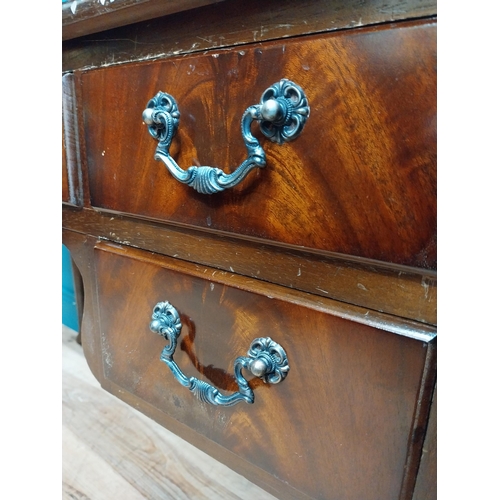 479 - Edwardian style Ladies' desk with tooled leather top with long drawer and four short drawers on cabr... 