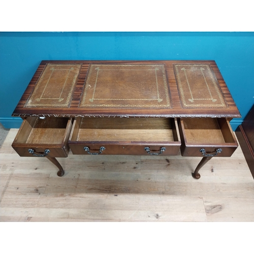 479 - Edwardian style Ladies' desk with tooled leather top with long drawer and four short drawers on cabr... 