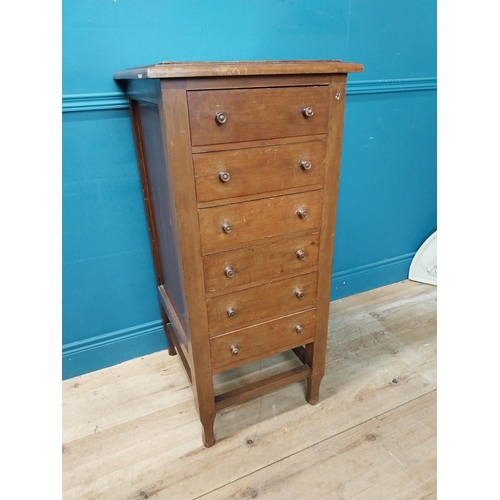 485 - Edwardian mahogany office cabinet with six drawers on square legs. {108 cm H x 50 cm W x 58 cm D}.