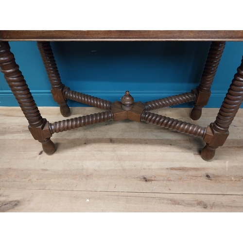 486 - Early 20th C. oak jardiniere with tile inserts on spiral legs and x frame stretcher. {96 cm H 107 cm... 