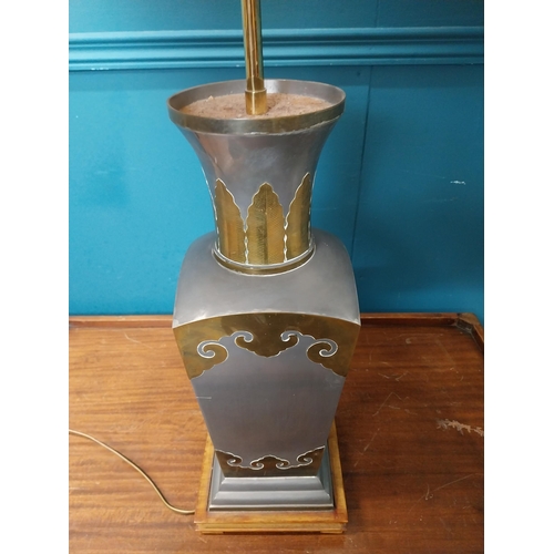 493 - Oriental pewter and brass table lamp. {110 cm H x 47 cm Dia.}.