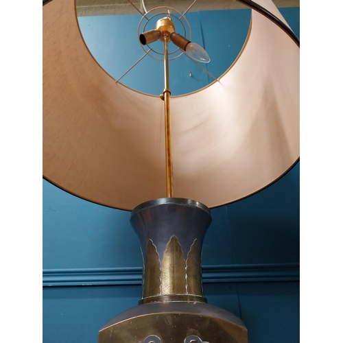 493 - Oriental pewter and brass table lamp. {110 cm H x 47 cm Dia.}.