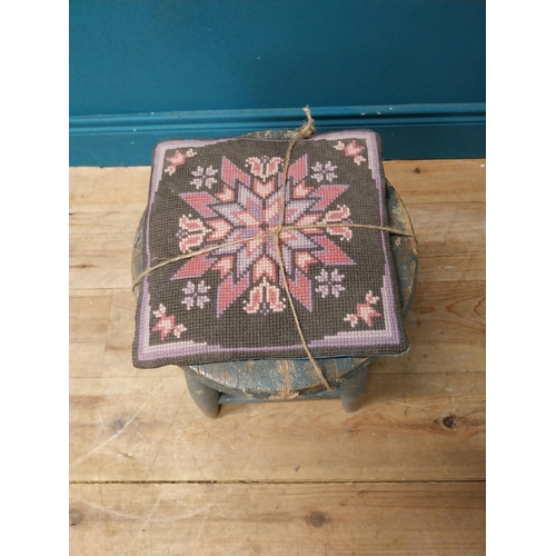 502 - Early 20th C. pine stool with tapestry cushion. {45 cm H x 30 cm Dia.}.