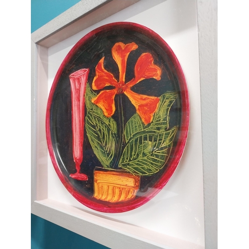 503 - Pair of framed William Crozier ceramic plates. (Reproduction of Skibbereen Tin Tray) {31 cm Dia.}.